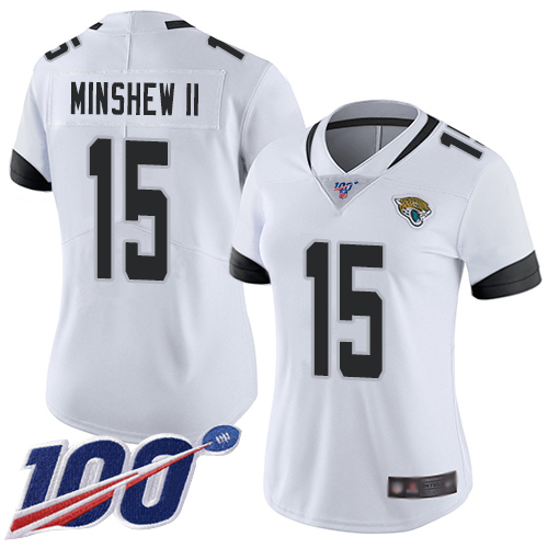 Nike Jacksonville Jaguars #15 Gardner Minshew II White Women Stitched NFL 100th Season Vapor Limited Jersey->women nfl jersey->Women Jersey